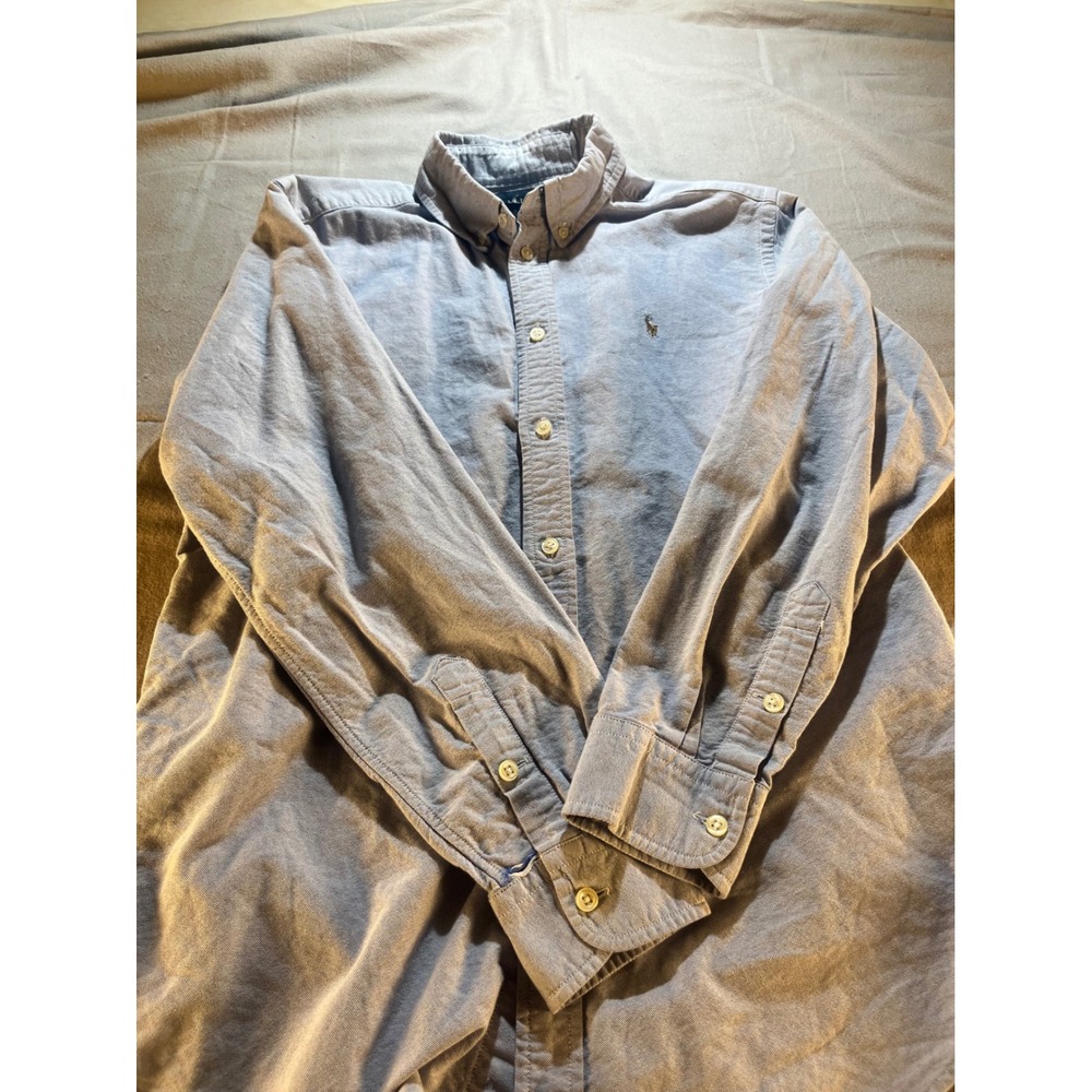 Ralph Lauren Boys Blue Oxford Button Down Shirt Size 18 Long Sleeve Cotton Pony